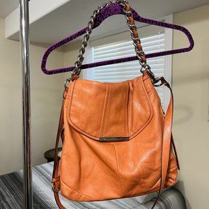 B Makowsky Boho Orange Leather Shoulder Bag  with Chain detail